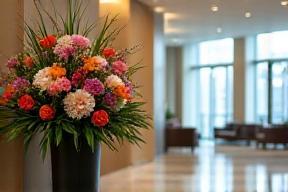 Elegant floral arrangement in a modern office lobby